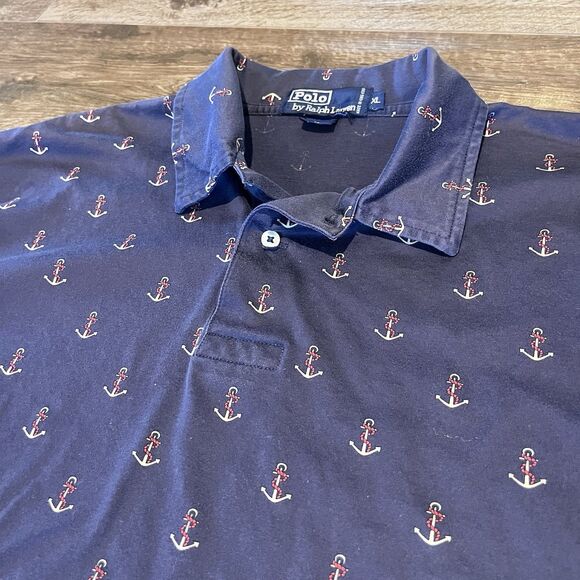 Vintage Polo Ralph Lauren Shirt Mens XL Blue Anchors AOP Boating Geometric - Picture 1 of 13